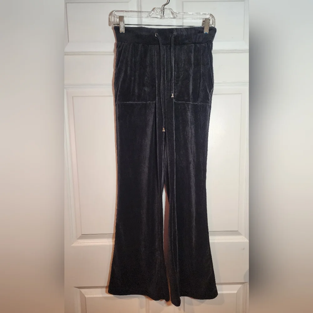 Cable & Gauge Studio Soft Black Velour Flare Drawstring Sweatpants Pockets XS